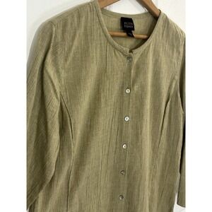 Eileen Fisher M Organic Cotton Rib Knit Tunic Green Button Front Lagenlook 0635